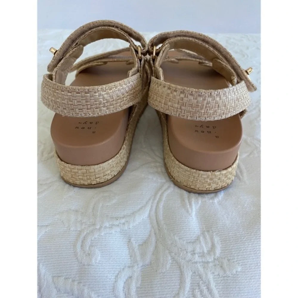 A New Day Platform Sandals Women Size 8 Beige Good Raffia Woven‎ Slingback